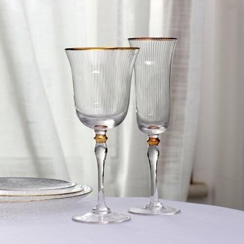 Set of 2 Europen Style Gold-Painted Handcraft Lead-free Crystal Red Wine Glasses or Champagne Glass for Wedding Home Party