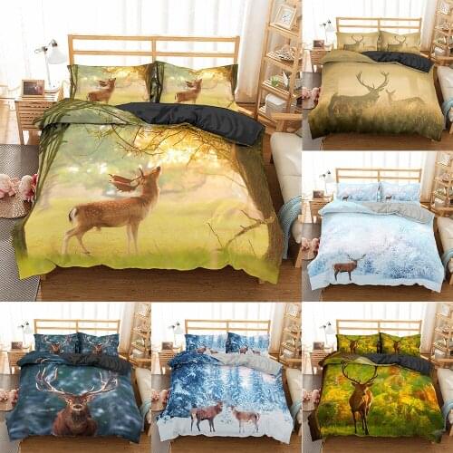 2021 3D Deer Bedding Set Luxury Soft Duvet Cover King Queen Twin Full Single Double Bed Set Pillowcases Bedclothes