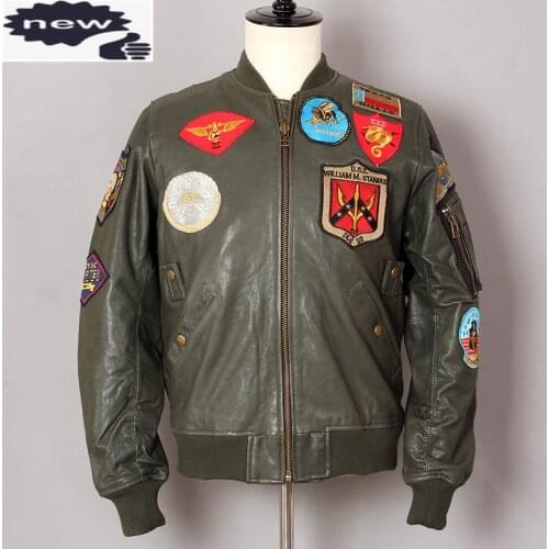 AVIREX FLY Air Force G1 Flight Sheepskin Genuine Leather Men Motorcycle Biker Coat Bomber Jacket Baseball uniform