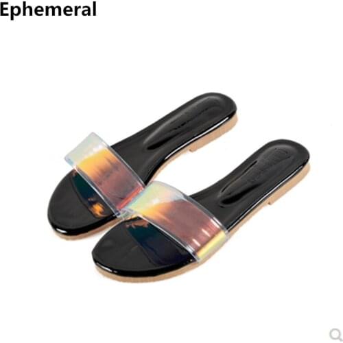 Lady Light Gradient Slippers Open Toe Belt Buckle Shoes Summer Gladiator Rome Style Plus Size 42-2 Black Red Green Clear Slides