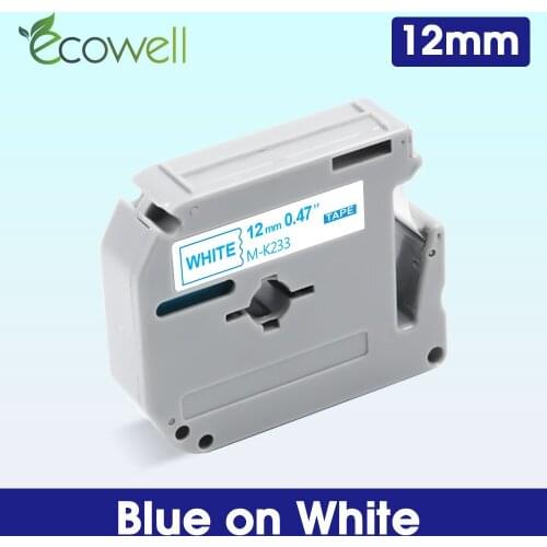Ecowell 1Pcs MK233 MK-233 12mm label tape MK 233 M-K233 MK printer ribbon Blue on White for Brother P Touch PT-70 PT-80 printer