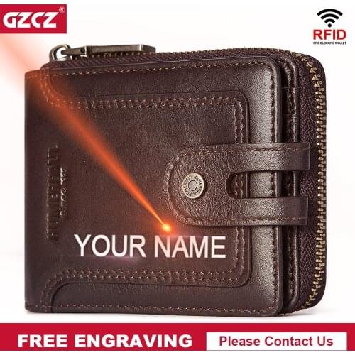 Fashion Mens Wallet Genuine Leather Custom name Male Rfid Walet Money Bag Coin Purse Wallets Card Bags PORTFOLIO Gifts for man