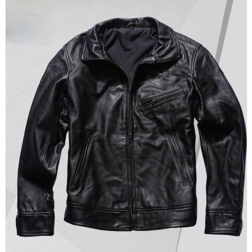Japanese-Style Retro Cowhide Leather Mens Factory Direct Supply Lapel Short Casual Leather Jacket Leather Coat