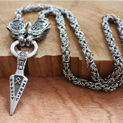 Men necklace viking wolf head with Triangle arrow rune necklace stainless steel pendant norse talisman ethnic jewelry