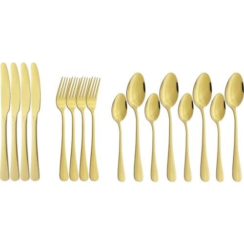 16pcs/4set Dinnerware Gold Knives Fork Spoon Stainless Steel Set Silverware Set Cutlery Flatware Outdoor Kitchen Home Tableware