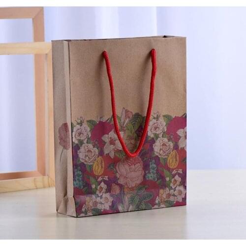 Kraft paper bag with handle flowers handbag gift bag Wedding party Fashionable Desserts customized colourful printing SN1079