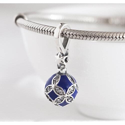 Authentic S925 Silver Pendant Bead Blue Christmas Ornament Dangle Charm fit Pandora Bracelet Bangle DIY Jewelry