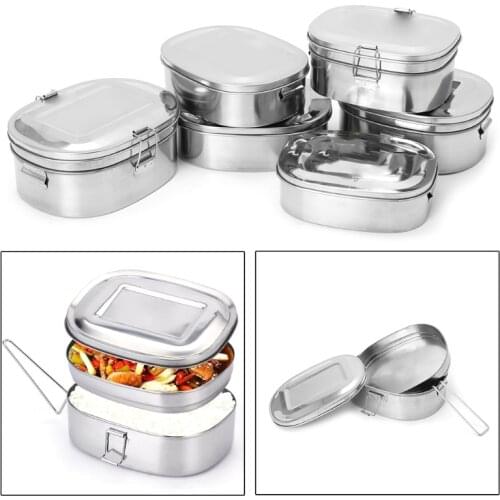 Stainless Steel Square Lunch Box Bento Food Picnic Container Travel 1/2 Layer M2EF
