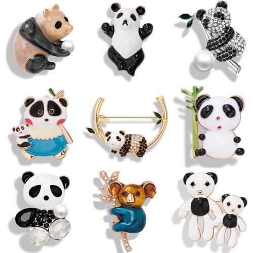 Rinhoo Black And White Color Panda Brooch Unisex Fashion Animal Enamel Pin Cartoon Funny Koala Bear Hugging Bamboo Panda Badge