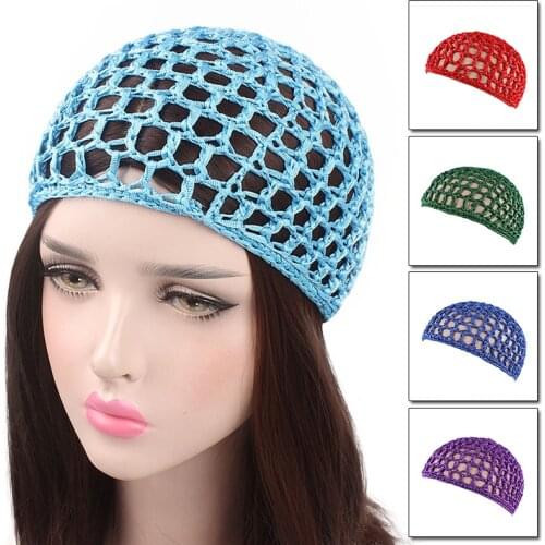 16 Color Hair Net Women Handmade Crocheted Hair Net Snood Mesh Turban Night Sleeping Hat Bonnet Care Slouchy Knit Cap Hairnet