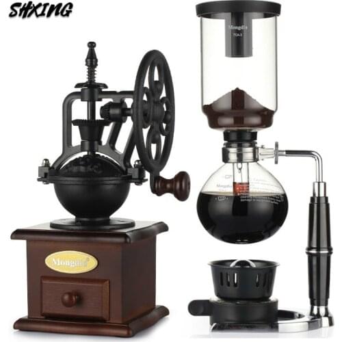 SHXING Hand-shake Bean Grinder Retro Home Coffee Bean Grinder Hand-grinding Machine Mill with Coffee Pot (3 Servings)