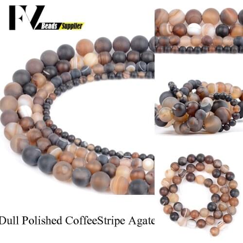 Dull Polished Matte Coffee Stripe Agates Round Beads Accessories 4mm-12mm Natural Stone Beads for Jewelry Making Bracelets 15"