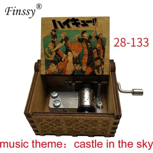 Volleyball Haikyuu Anime print castle in the sky music theme Wooden Music Box anime fans students boys Gift Hand