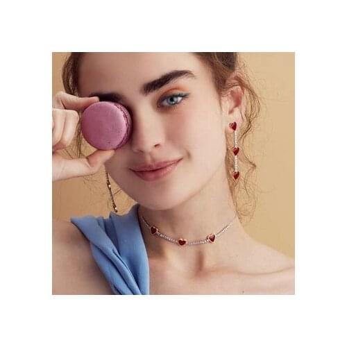 2021 Fashion Colorful Red White Black Enamel Cz Heart Long Link Tennis Chain Stud Earrings For Women Girl Charm Wedding Jewelry