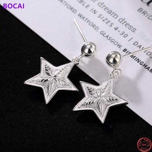 BOCAI S925 Sterling Silver Charm Earrings 2021 Popular Simple Retro Stars Ear Studs for Women Pure Argentum Personality Jewelry