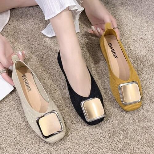 Spring Autumn Women Boat Shoes Low Heels Office Shoes Stretch Fabric Flats Metal Slip on Flat Shoes Ladies zapatos mujer 8056G