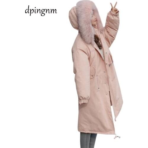 Winter fashion brand good quality big real fur collar duck coat female zipper stitching hooded warm down parkas