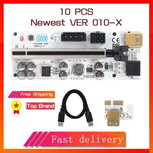 10PCS Riser VER010 USB 3.0 PCI-E Riser VER010-X Express Cable Riser For Video Card X16 Extender PCI-E Riser Card For Mining