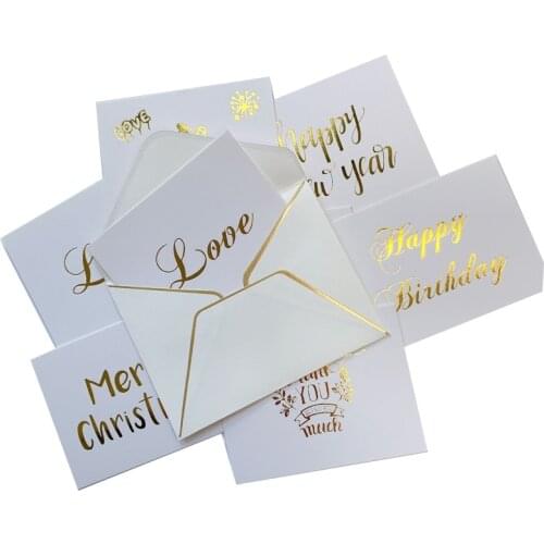 100Pcs/pack Mini bronzing Card with envelope Wedding invitation gift Thank you card Christmas New Year Blessing Card