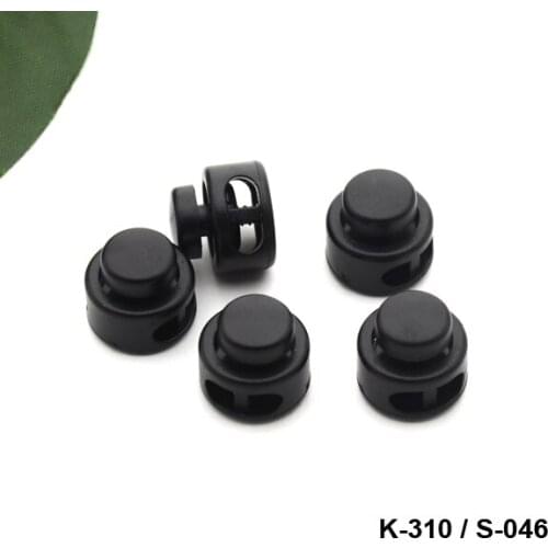150pcs/lot HLD/K-310 S-046 black POM plastic ball cord lock toggles plastic 2 hole spring stoppers 4.5mm cord free shipping
