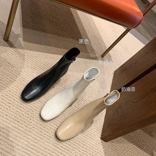 2021 new boots Square-cephalic zipper boots with thick heeled ankle boots for women