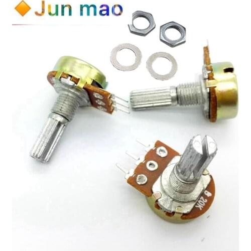 5pcs WH148 B1K B2K B5K B10K B20K B50K B100K B500K 3Pin 20mm Shaft Amplifier Dual Stereo Potentiometer 1K 2K 5K 10K 50K 100K 500K