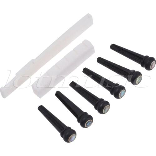 6 Ebony Bridge Pins End Pins Slotted Bone Saddle Nut Set for Acoustic Guitar Parts