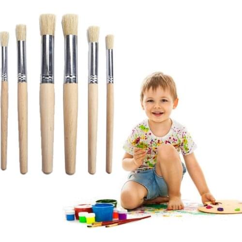 6pcs/set Watercolor Painting Stencil Brush Different Size Wooden Handle Kids Student Professional Art Supplies
