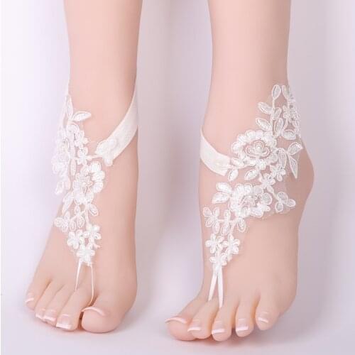 Wedding Foot Chain White Barefoot Sandals Beach Anklet Jewelry Wedding Shoe Lace