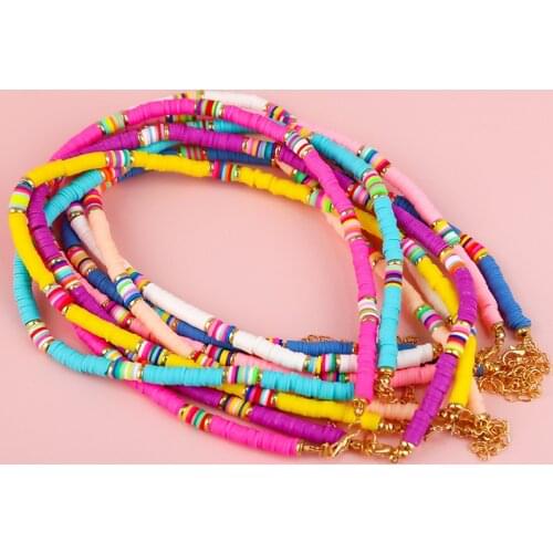 Bohemian Handmade Round Chips 6mm Womens Mix Color Polymer Clay String Beads Choker Femme Elegant Sweet Party Necklace Jewelry