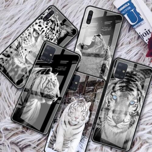 Tempered Glass Case For Samsung Galaxy A51 A50 A71 A70 A31 A21s A52 A40 A30 M51 M31 A91 Luxury Phone Cover Lion Leopard Tiger