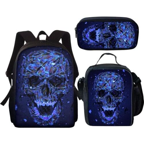 Children School Bag 3pcs/Set Skull 3D Print Kid Backpack Schoolbag Shoulder Bag Girls Kindergarten Book Bags Mochila infantil