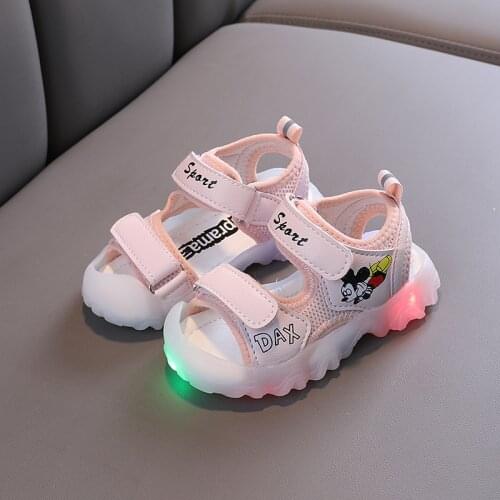 Disney summer new childrens sandals 1-3 years old boys cartoon Mickey mouse led lights baby shoes girls Baotou beach sandals