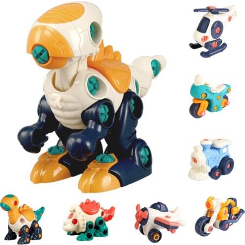Cartoon Dinosaur Children DIY Take Part Engineering Vehicle Assembled Car Toy