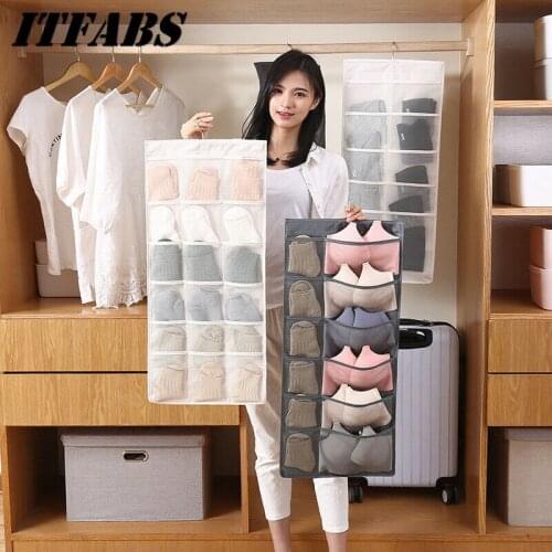 Double-sided Foldable Wardrobe Hanging Bags Socks Briefs Organizer Clothing Hanger Closet Shoes Underpants Storage Bag