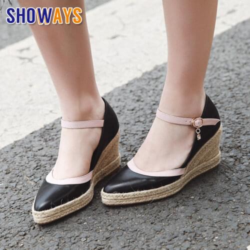 Espadrille Woman Wedge Sandals White Black Fisherman High Thick Heel D'Orsays Summer Lady Dress Party Ankle Strap Platform Shoes