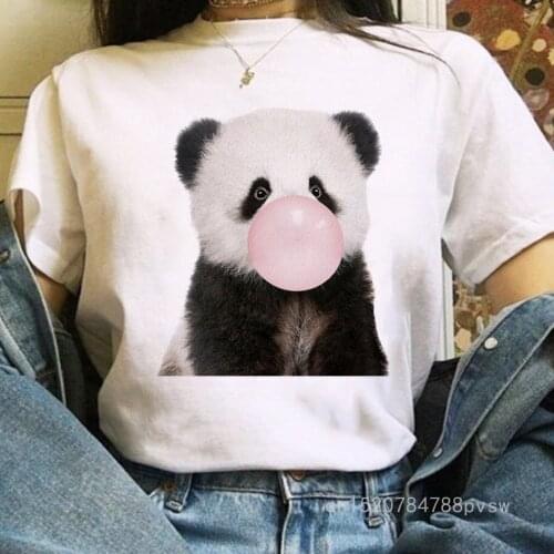 FIXSYS Summer Harajuku Female T-shirt Panda Bubble Gum Print Aesthetic Women Clothes Graphic Casual Cotton Tee tshirt Femme