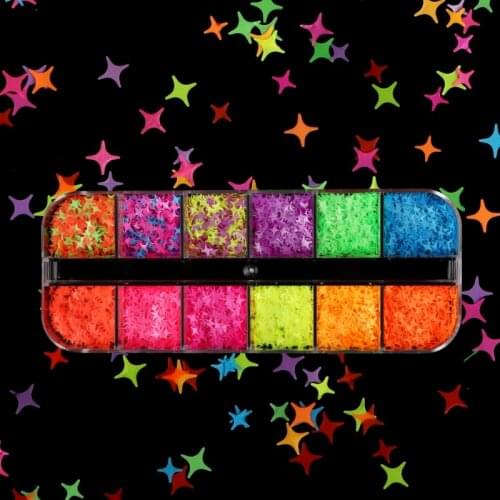 Fluorescent Glitter Star Nail Art Sequins Mix Size Four-pointed Star Flakes Neon Ombre Nails Decorations Summer French Manicure