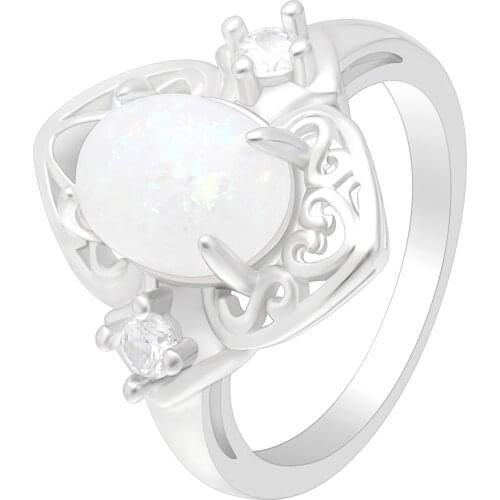 Hainon Trendy Fire Opal Finger Rings For Women White Oval Stone Silver Plated Ring Set Hot Selling Rings Fashion Wedding Rings