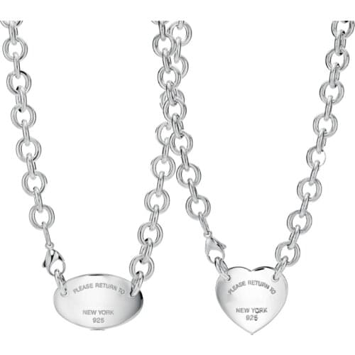 Quality Necklace 925 Silver Men And Women High-End European And American Popular Personality Double Hole Heart Charm Jewelry