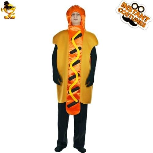 Halloween Party Funny Hot Dog Costumes Fancy Dress Hot Dog Roleplay Costumes Adult Man Hot Dog Jumpsuit