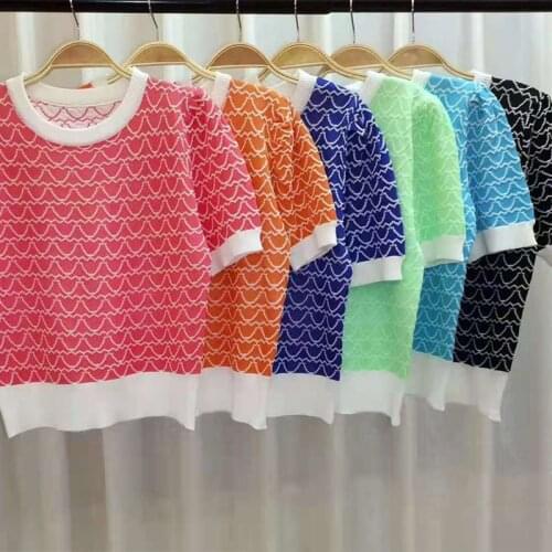 Short Puff Sleeve T-shirts Summer Girls Thin Knitted Patched O-neck Tshirt Crop Tops Ladies Stretchy Knit Tees Female