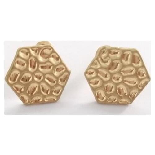 Hammered Metallic Hexagon Button Studs Earrings Minimalism Metal Button Studs