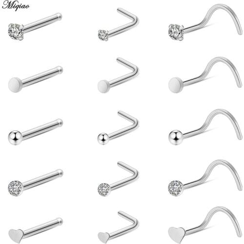 Miqiao 1pc Stainelss Steel Nose Studs Nostril Studs Nose Ring Hoop Body Piercing Silver Color Heart Nose Stud