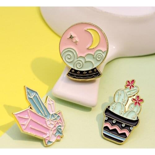 Fashion Creative Sun Moon and Stars Flowering Cactus Design Combination Brooch Ins Personalized Wild Backpack Badge Accessories