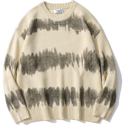 2021 Ripple Tie-Dye Knitted Sweater Mens Striped Harajuku Streetwear O-Neck Pullover Fashion Trend Couple Oversized Sweaters
