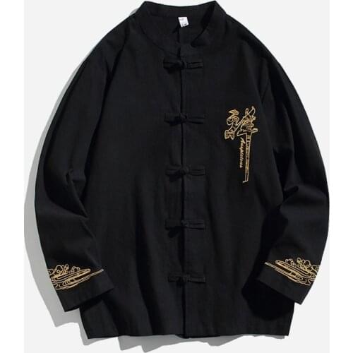 2021 New Kimono Jacket Men Traditional Chinese Clothing Linen Hanfu Top Embroidery Tang Suit Kung Fu Shirt Cardigan Coat KK3548