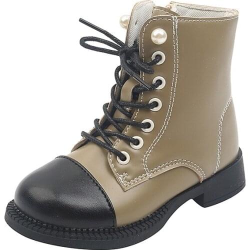 New Childrens Martin Boots Small and Medium Childrens Stitched Side Zipper Short Boots Lace Up Boots