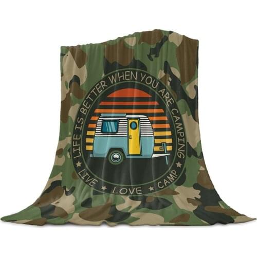 Living Room Sofa Blanket Camper Camouflage Green Children Soft Throw Blanket Travel Airplane Hotel Portable Warm Thin Blanket
