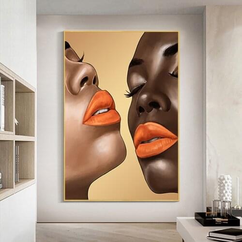 Orange Lips Woman Canvas Painting Black Women Art Posters and Prints Modern Home Decoration Pictures Living Room Wall Paintings